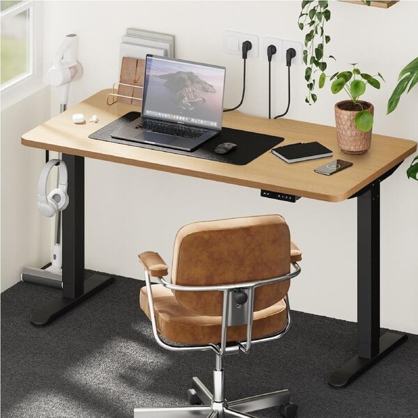 Oikiture Electric Standing Desk With Wireless Charging Dual Motor140CM Tabletop Single Motor Black Frame/140cm OAK Tabletop