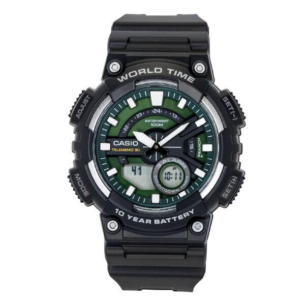 Casio Analog Digital Resin Strap Green Dial Quartz AEQ-110W-3A2V 100M Men's Watch