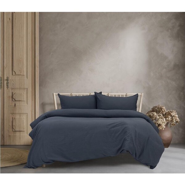Ardor Boudoir Vintage Washed Size Queen Bed Quilt Cover Set Navy