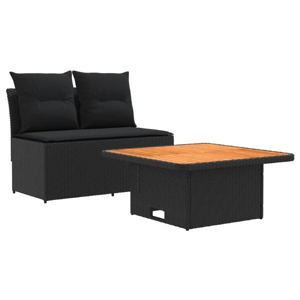 2 Piece Garden middle sofa with lift-up table Poly Rattan Black vidaXL