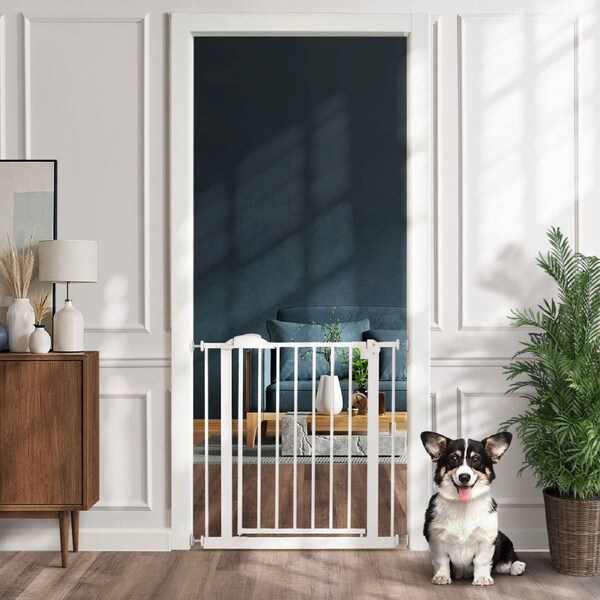 Alopet 78cm Retractable Safety Gate Pet Dog Cat Fence Guard Door White