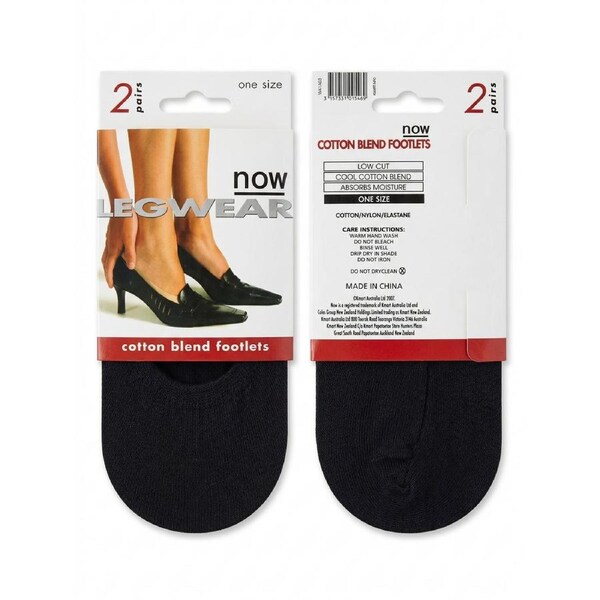 "Now" 2-Pairs Cotton Blend Footlet Low Cut Socks in Black (One Size)
