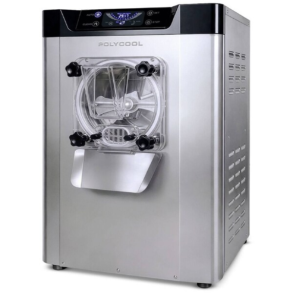 PolyCool Commercial 4L Benchtop Hard Ice Cream and Gelato Machine 16L/hr output, 1400W, Stainless Steel, Digital Control Panel