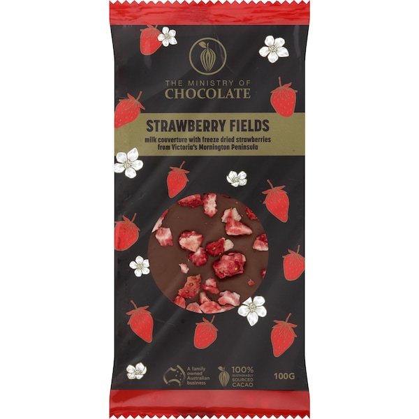 The Ministry Of Chocolate Strawberry Fields Chocolate Block 100g