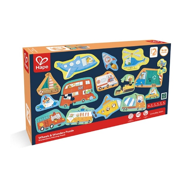 Hape Wheels And Wonders Vehicle Puzzle Toddlers Toy 18m Multicolour