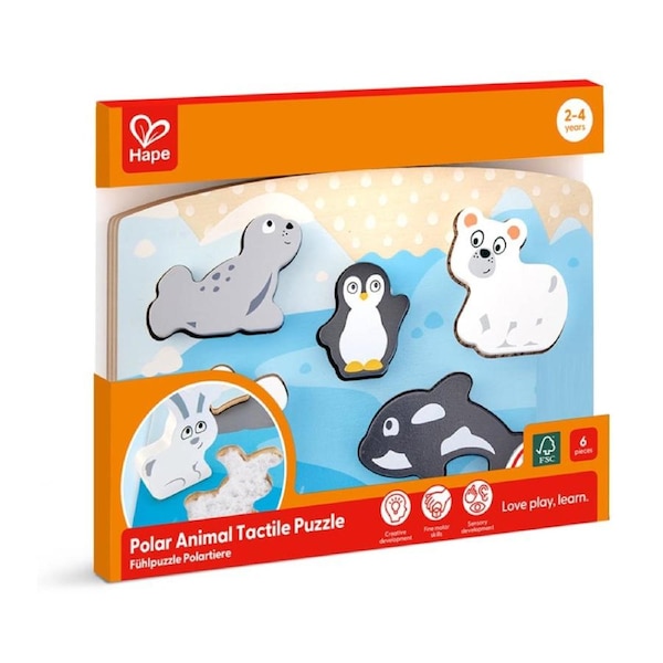 Hape Polar Animal Tactile Puzzle Wooden Sensory Kids Toy 2y Multicolour