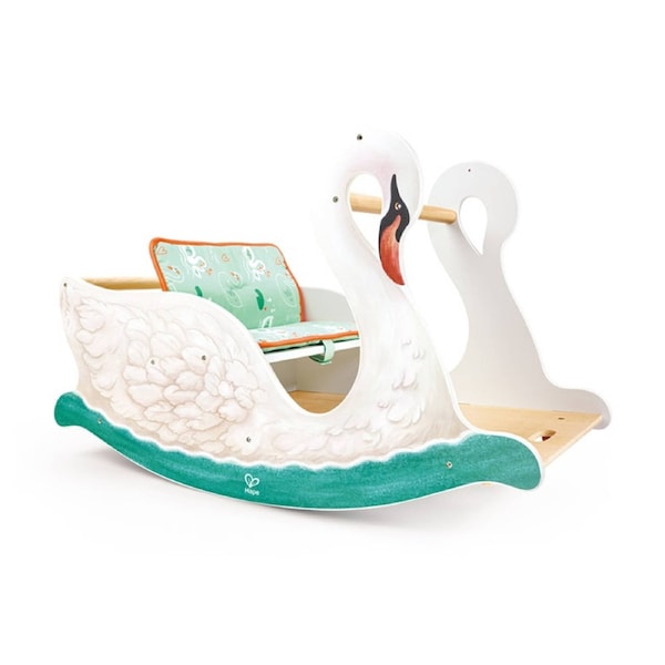 Hape 2-in-1 Swan Seat Wooden Baby Rocker For Infants/Kids 6m-3y+ White/Green