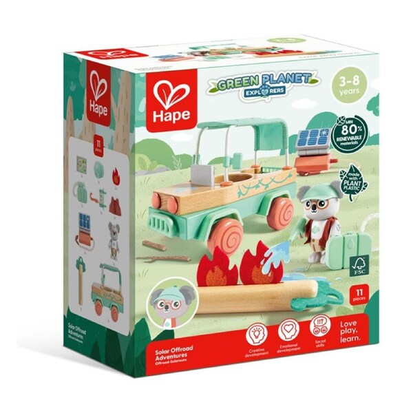 Hape Solar Offroad Adventures Wooden Toy Car Playset Kids 3y+ Multicolour