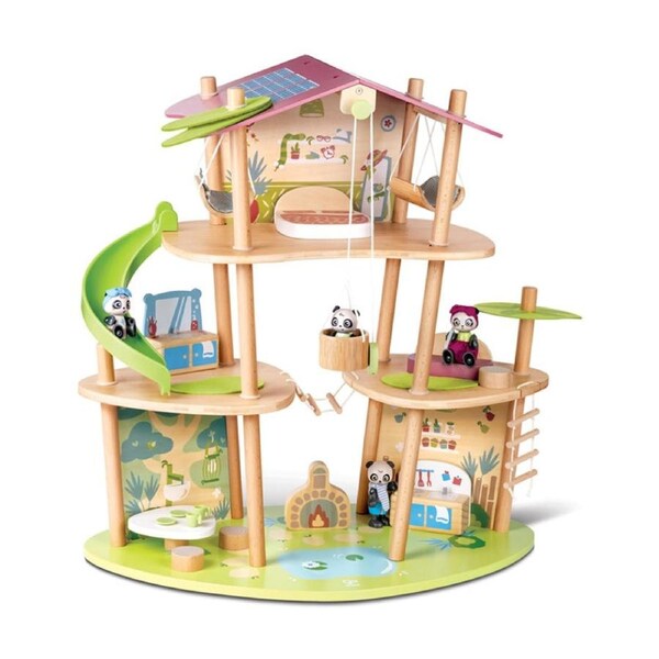 Hape Pandas Bamboo House Wooden Dollhouse W/ Elevator Slide 3y+ Multicolour