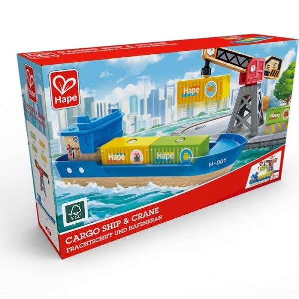 Hape Cargo Ship And Crane Wooden Magnetic Kids Toy 3y+ Multicolour