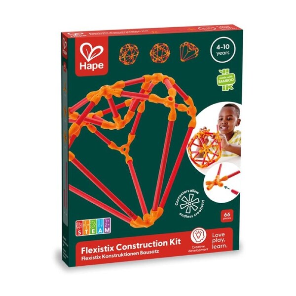 Hape Creative Construction Flexistix Toy Kit Bamboo for Kids 4y Orange/Red
