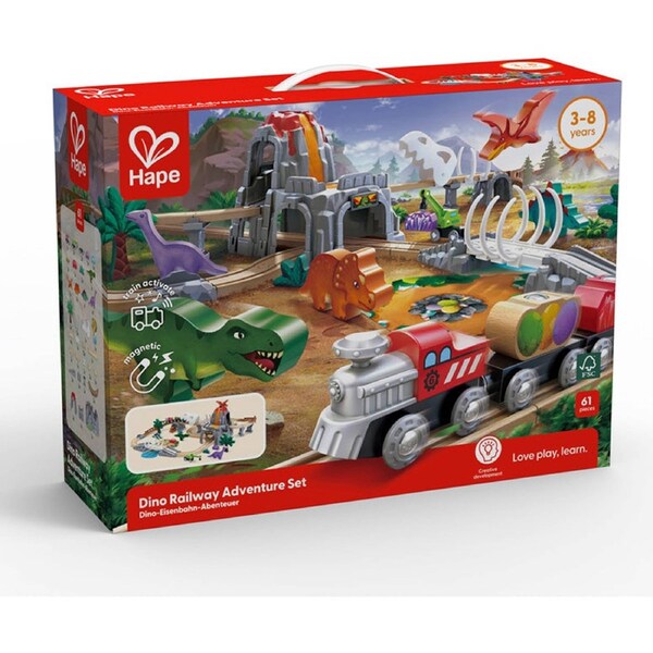 Hape Dino Railway Adventure Set Dinosaur Theme Train Toy 3y+ Multicolour