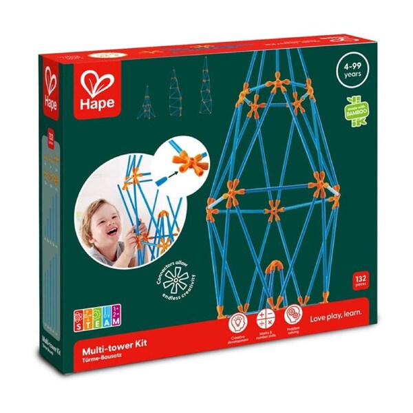 Hape Multi-Tower Flexistix Building Toy Kit Bamboo for Kids 4y Blue/Orange