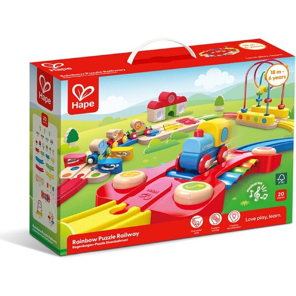 Hape Puzzle Railway Wooden Musical Toy Train For Kids 18m Rainbow