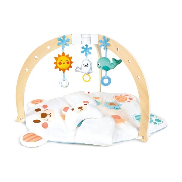 Hape Snuggle Bear Activity Gym Baby Play Mat Soft Mirror Toy Multicolour