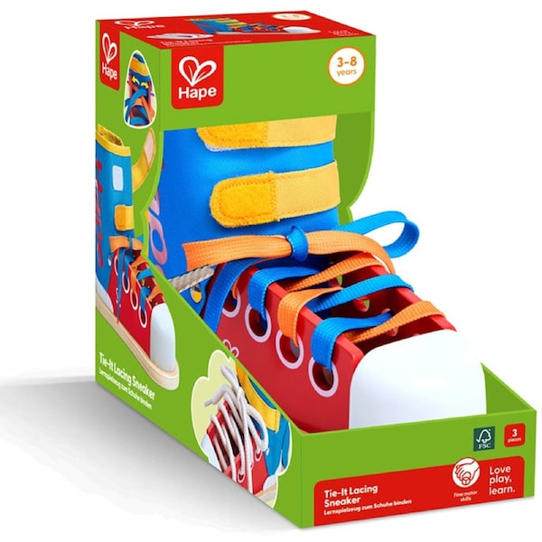 Hape Tie-It Lacing Sneaker Wooden Shoe Tying Educational Toy Multicolour