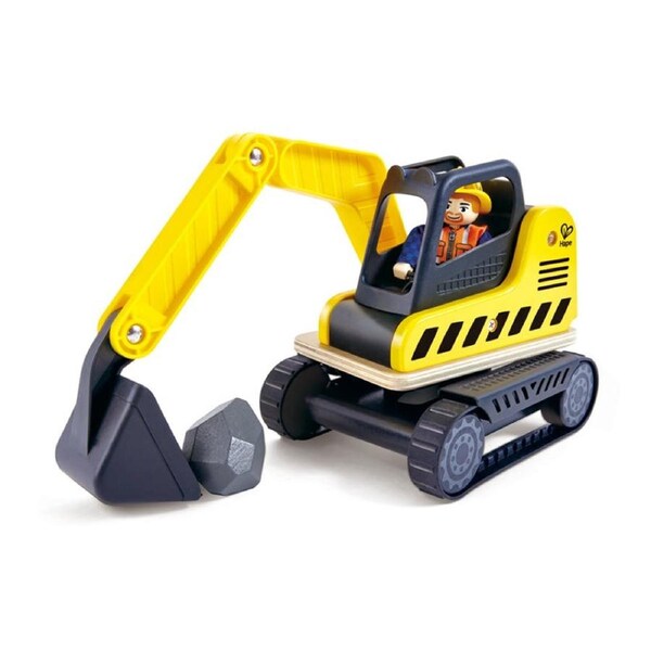 Hape Dig n Dump Excavator Wooden Construction Play Kids Toy 2y Yellow