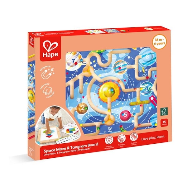 Hape 2 in 1 Space Maze And Tangram Board Educational Toy 18M Multicolour