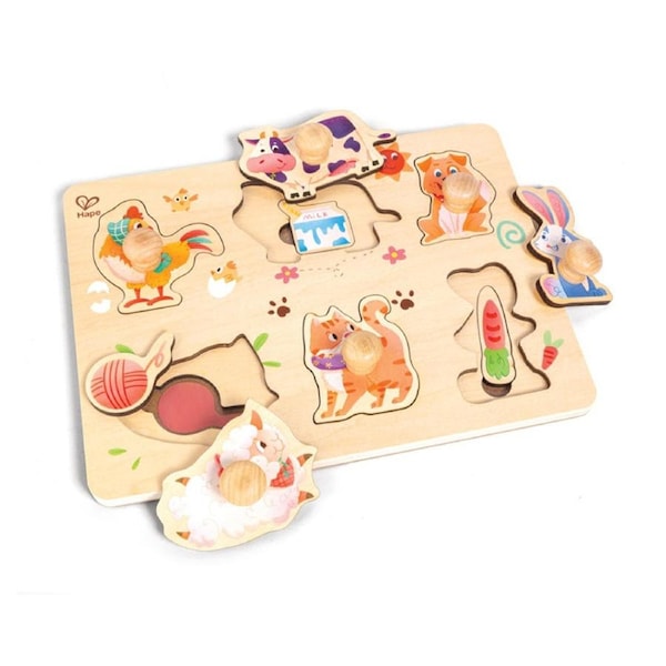 Hape Farmyard Layer Puzzle Wooden Peg Educational Toy 18M Multicolour