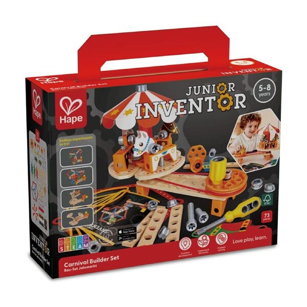 Hape Carnival Builder Set Junior Inventor Wooden Toy 73 Pieces 5y Multicolour