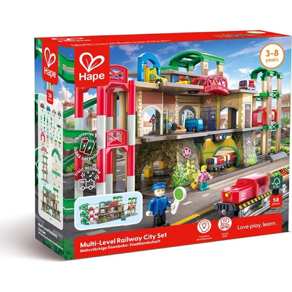 Hape Multi-Layer City Set Wooden Railway Kids Toy Playset 3y+ Multicolour