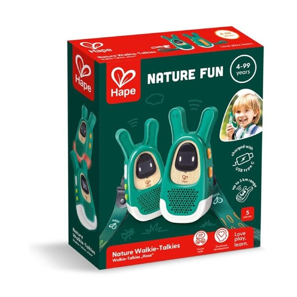 Hape Nature Walkie-Talkies Wooden Toy W/ Adjustable Volume Green