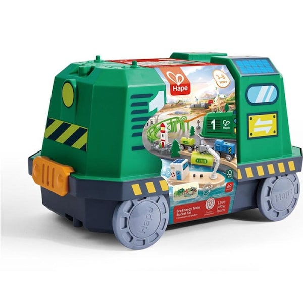 Hape Train Bucket Set Wooden Solar Wind Powered 3y+ Multicolour