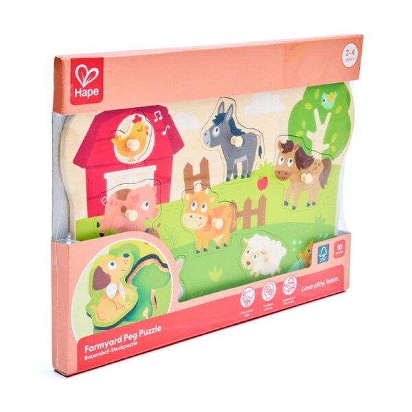 Hape Farm Animals Peg Puzzle Wooden Educational Toy Ages 2y Multicolour