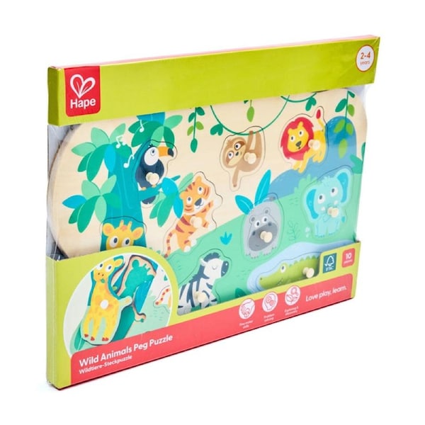 Hape Wild Animals Peg Puzzle Wooden Educational Toy 2y+ Multicolour