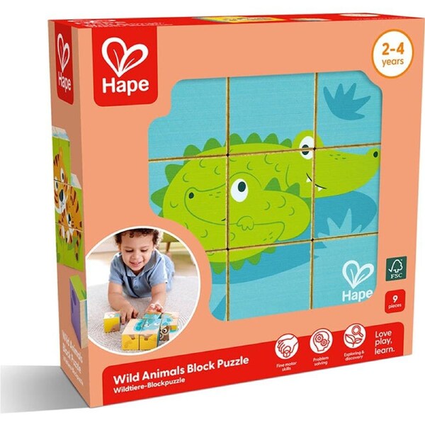 Hape Wild Wooden Blocks Puzzle Educational Toy 2y Multicolour