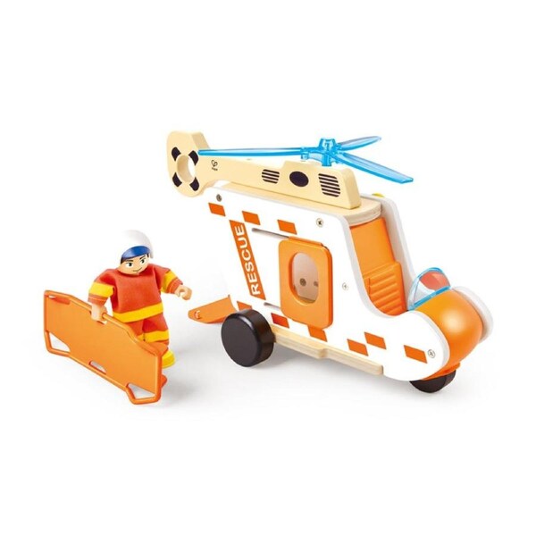 Hape To The Rescue Helicopter Set Wooden Toy W/ Gear 2y Multicolour