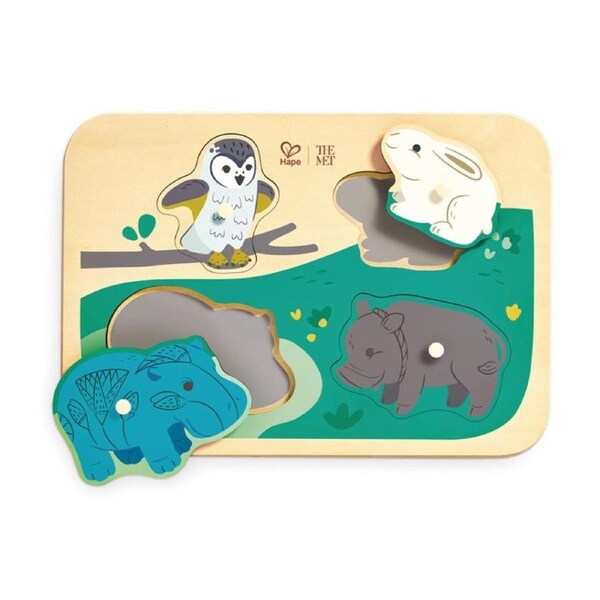 Hape Majestic Animals Peg Puzzle Wooden Toy For Toddlers 12M Multicolour