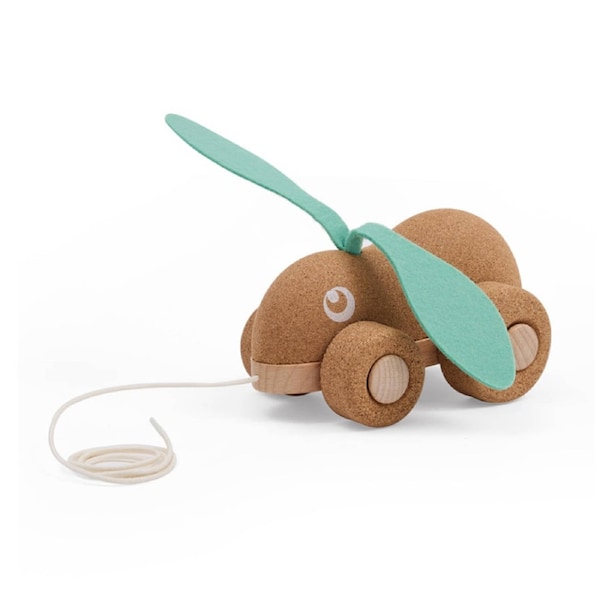 Korko Hopping Bunny Pull Along Toy Wooden Cork Gross Motor Skills 18M Brown