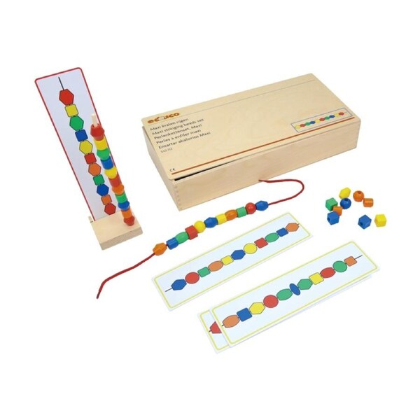 Educo Maxi Stringing Beads Pattern Colour Shapes With Wooden Box 3y+