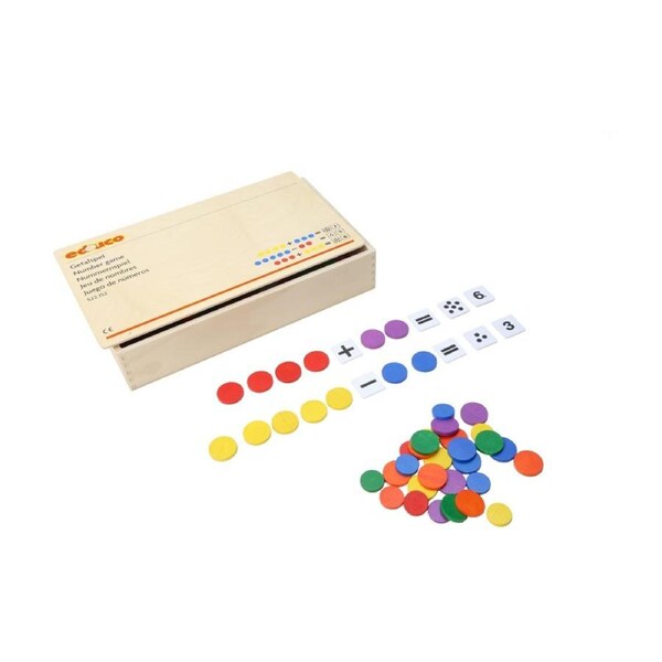 Educo Number Game Educational Addition Subtraction Counters W/ Wooden Box 3y+