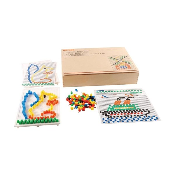 Educo Insert Mosaic Peg And Boards Set 800 Pegs 6 Cards Wooden Box 3y+ Wood
