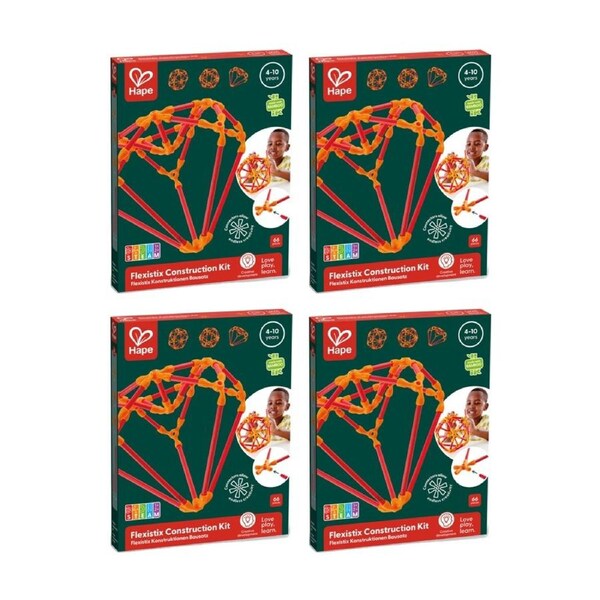 4PK Hape Creative Construction Flexistix Toy Kit Bamboo for Kids 4y Orange/Red