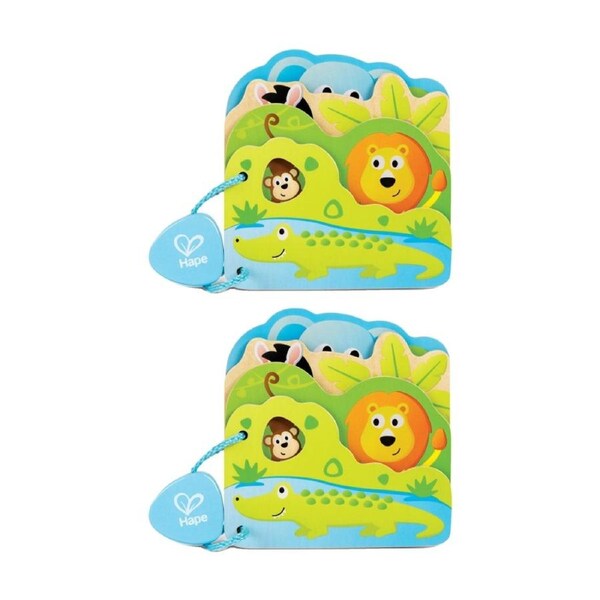 2PK Hape Babys Wild Animal Book Wooden Educational Toy For 10M Multicolour