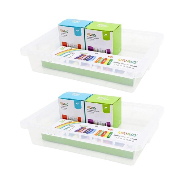 2PK Vivaio Transparent Tray Plastic Storage Organiser 75mm Clear