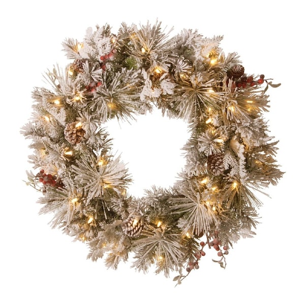 Christabelle 61cm Snowy Christmas Wreath with LED Lights, Battery-Operated