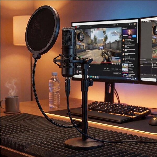 Levede Desktop Microphone Stand Adjustable Pop Filter Shock Mount Base Kit Black