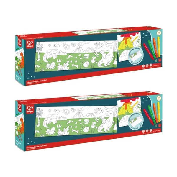 2PK Hape Dinosaur Craft Paper Roll Self-Adhesive W/ 4 Crayons 52x04m 3y+ Green