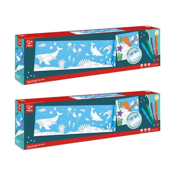 2PK Hape Ocean Craft Paper Roll Self-Adhesive W/ 4 Crayons 52x04m 3y+ Blue
