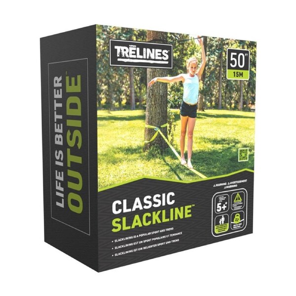 Trelines Classic Slackline 50 Foot Heavy Duty Ratchet Line Outdoor Play 5y+