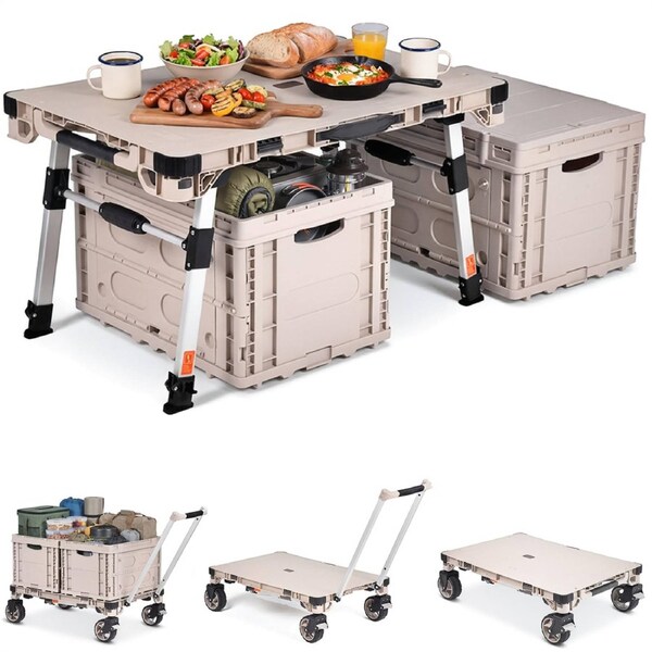 Advwin 3-in-1 Camping Cart, Multi-Purpose Foldable Utility Wagon Cart with 2*63L Lockable Storage Boxes