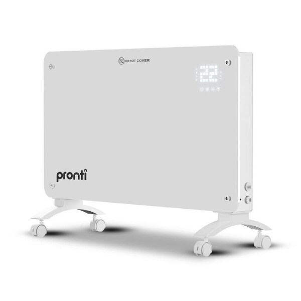 Pronti Glass Panel Convection Heater with Remote Control LED Display White