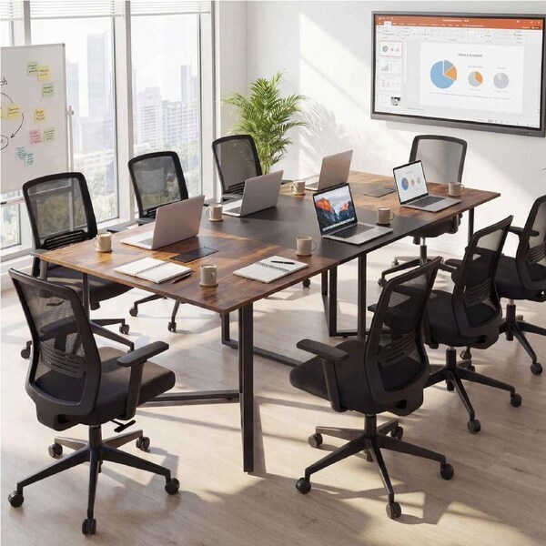 Giantex 180cm Industrial Conference Table for 6-8 People Rectangular Rustic Boardroom Meeting Table w/Cable Grommets & Heavy-Duty Metal Frame