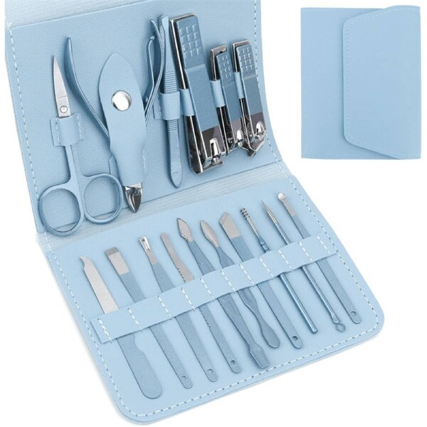 Nevenka 16 Pcs Nail Care Tools with Leather Case Grooming Kit for Thick Nails-Blue