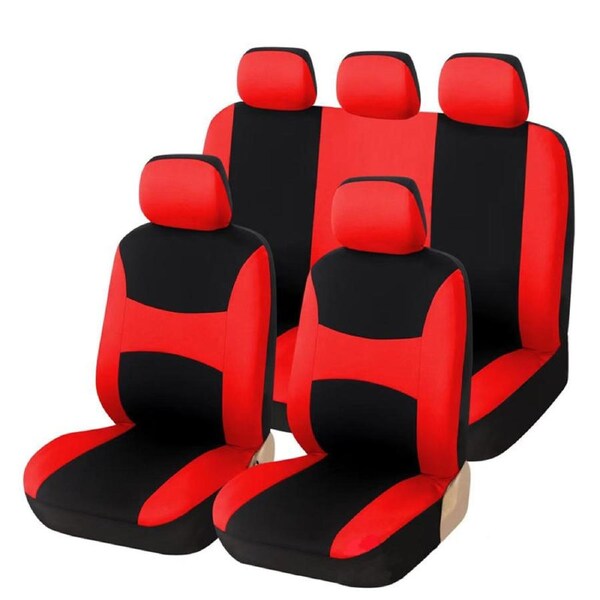 Catzon 9 Pcs Car Seat Covers Airbag Compatible & Split Rear for Cars Trucks and SUV-Red