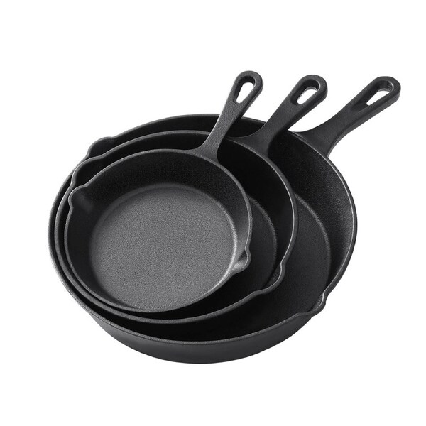 5-star Chef Cast Iron Frying Pan Set 3pcs, PFOA-Free, Non-Stick, Black